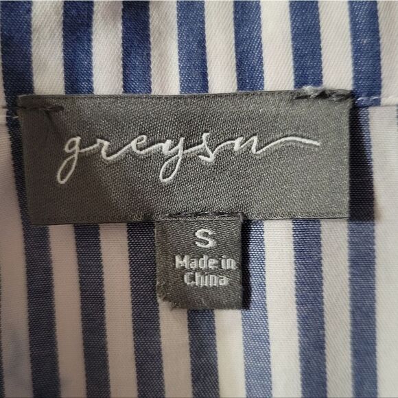 Greyson Blue White Stripe Multi-color Side Smock Long Sleeve Button-Down Shirt - Picture 6 of 16